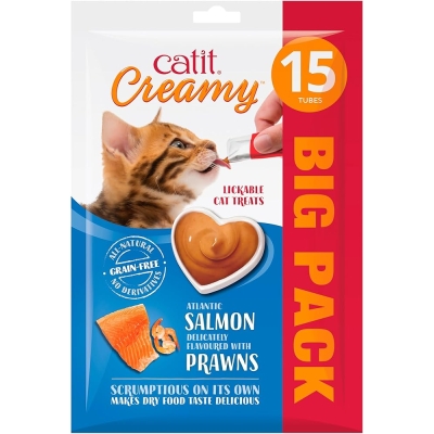 Catit Creamy Salmón y Gambas 15x10g snack para gatos