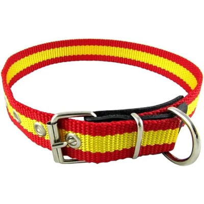 CHACON Collar Nylon Bandera España Reforzado en Piel 25x1,5cm